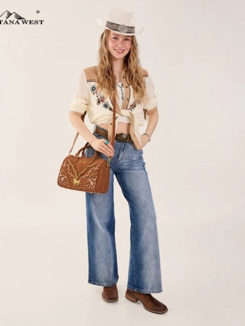 Montana West Western Horse Charm Satchel Crossbody Bag - Brown - Picture 8 of 8